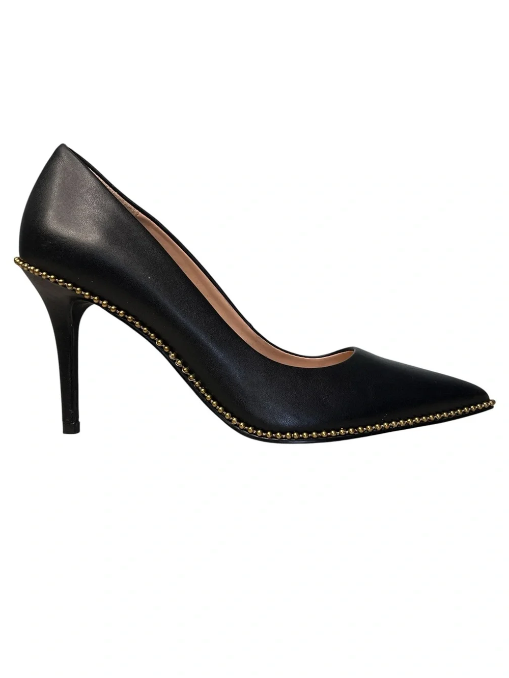 Coach Waverly Black Leather Gold-Tone Studded Stiletto Pumps Sz 7.5